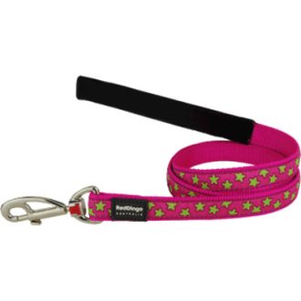 Red Dingo póráz Design Stars Lime on Hot Pink  