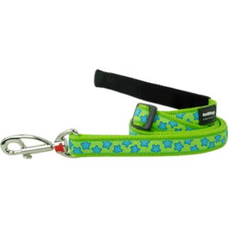Red Dingo póráz Design StarsTurquoise on Lime Green  