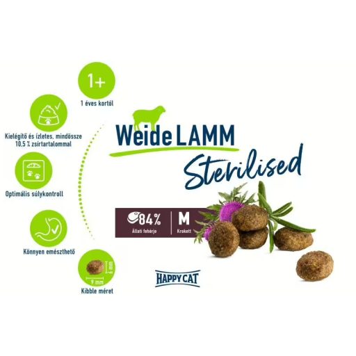 Happy Cat Sterilised Weide Lamm - Bárány macskatáp 10kg